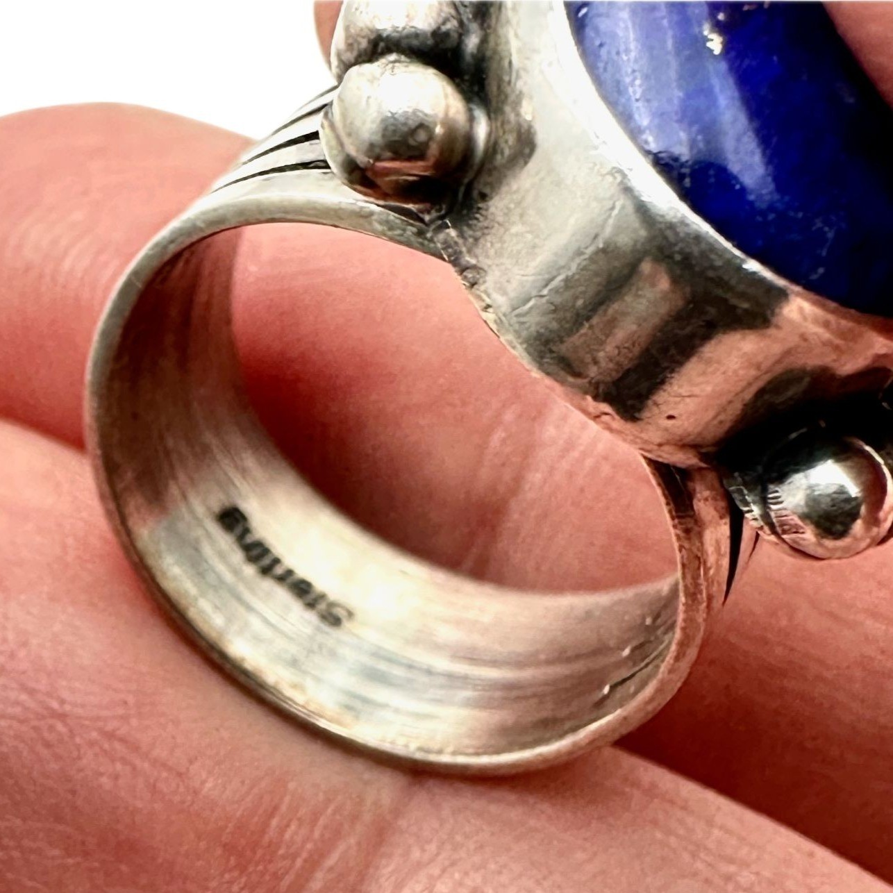 American Southwest Sterling Silver Blue Lapis Lazuli Ring 8.8 Grams Size 5.5