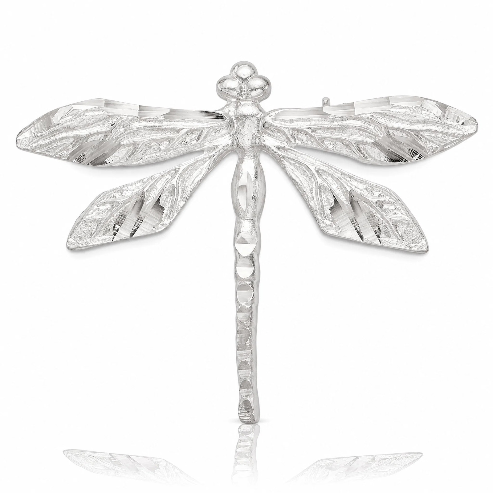 Sterling Silver Satin Finish Diamond Cut Dragon Fly Pin
