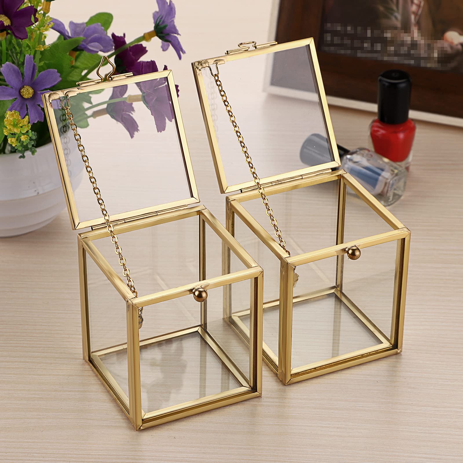 Hipiwe 2 Packs Vintage Glass Jewelry X-Small, 2.3″x 2.7″, Gold