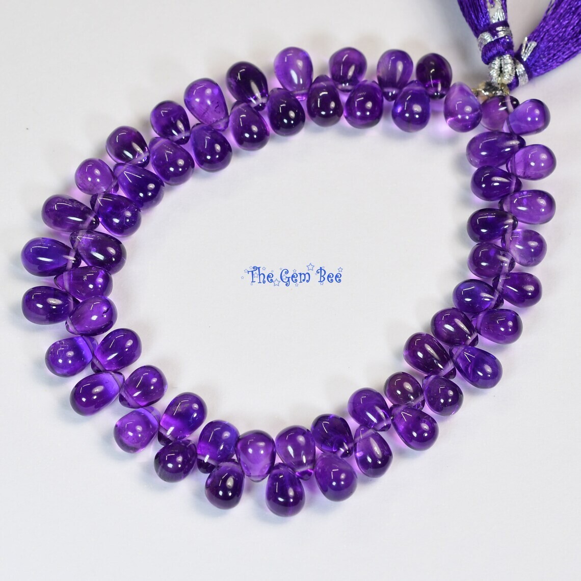 105ct Fine Gem African Purple Amethyst Smooth Teardrop Briolette Beads 8 inch St