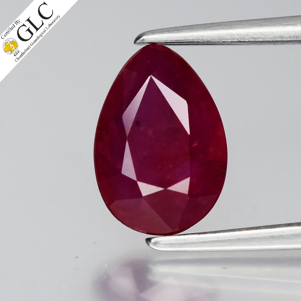 💎 GLC CERTIFIED 1.39ct Pear Natural Purplish Red Ruby – Heated, Mozambique Gem