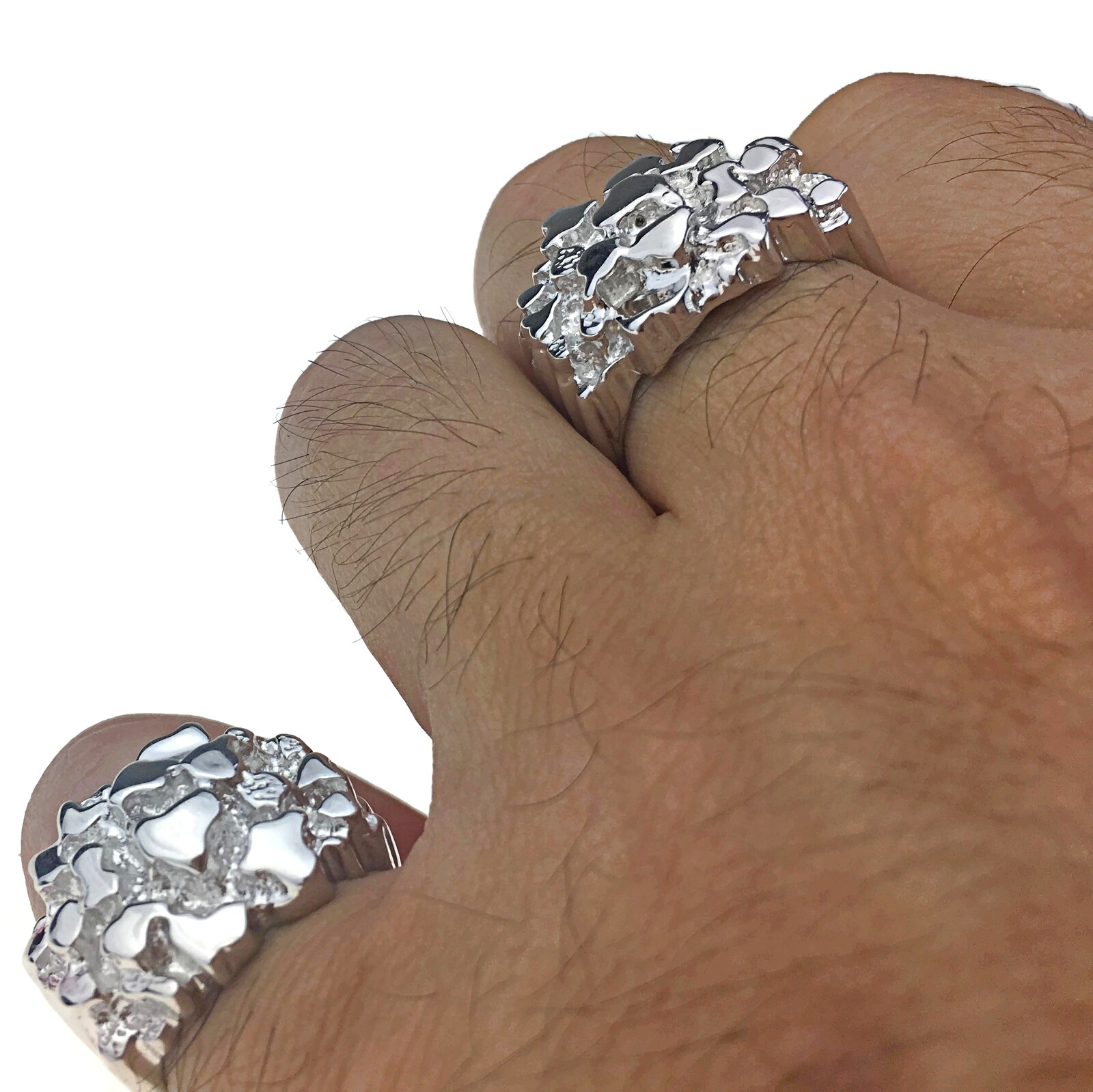 Men’s Solid 925 Sterling Silver Nugget Ring Brutalist Anillo De Plata Pinky 6-13