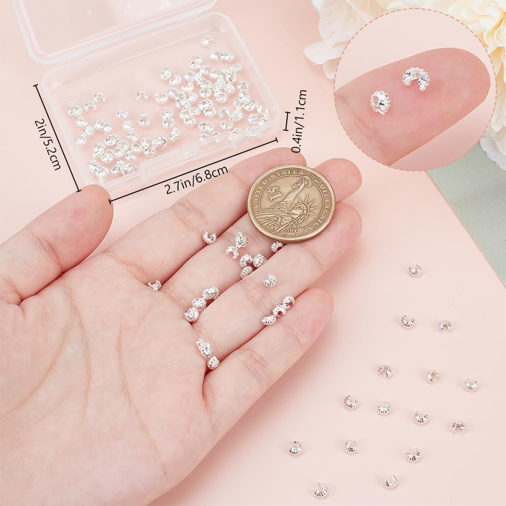 1 Box 160Pcs Silver Crimp Bead Covers 925 Sterling Silver Plated