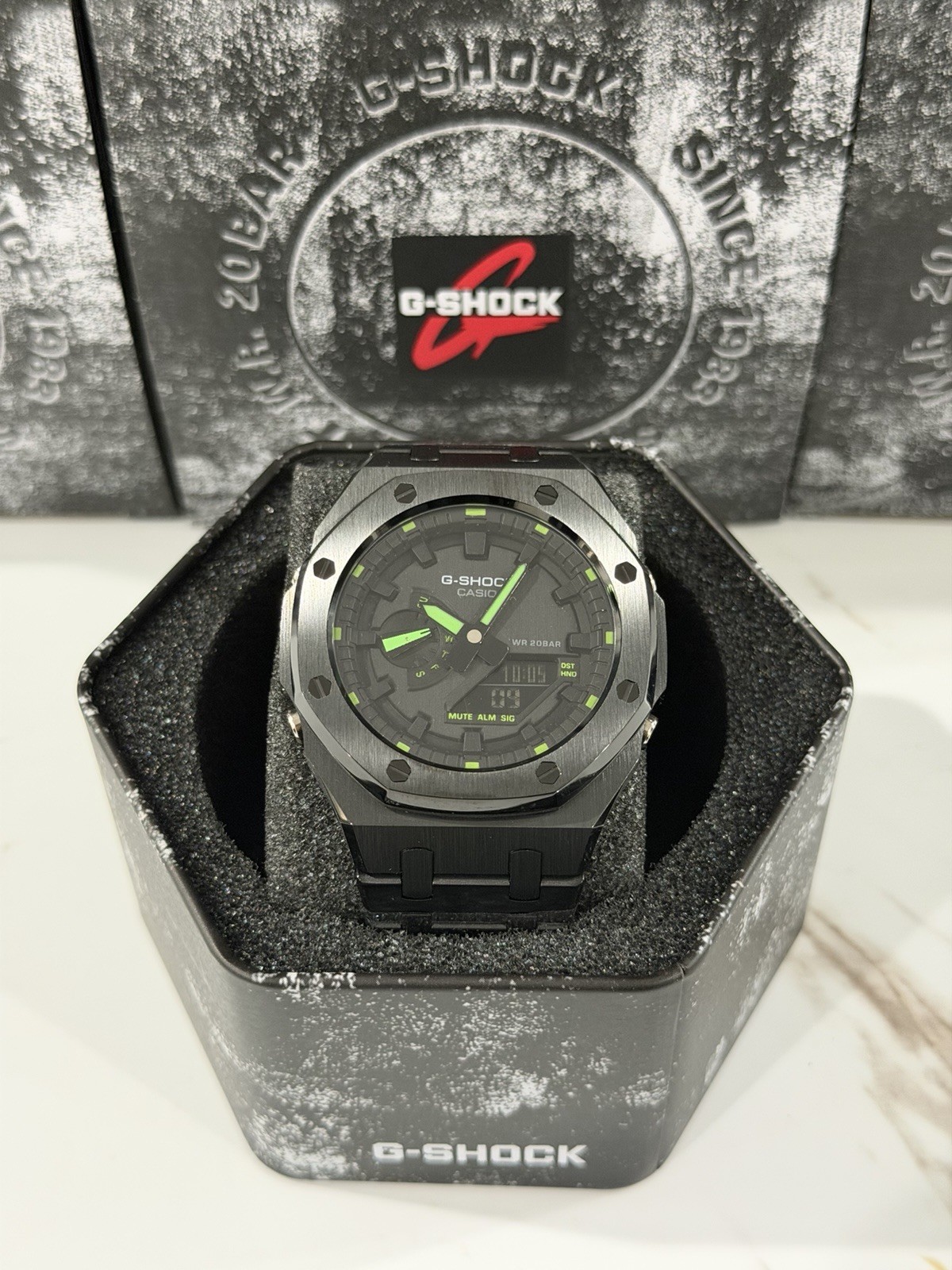 Casio GA-2100 G-Shock Watch – Sandblasted Black Case Mod – Black Dial