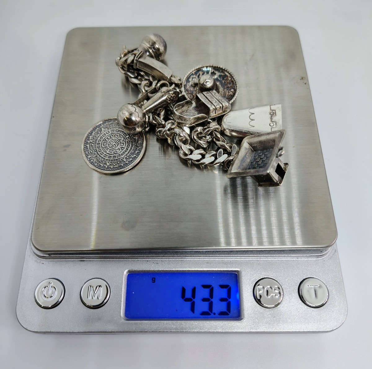 Antique 1940’s Mexico ERAS Sterling Silver 925 Bracelet 7 Charm 43.3g