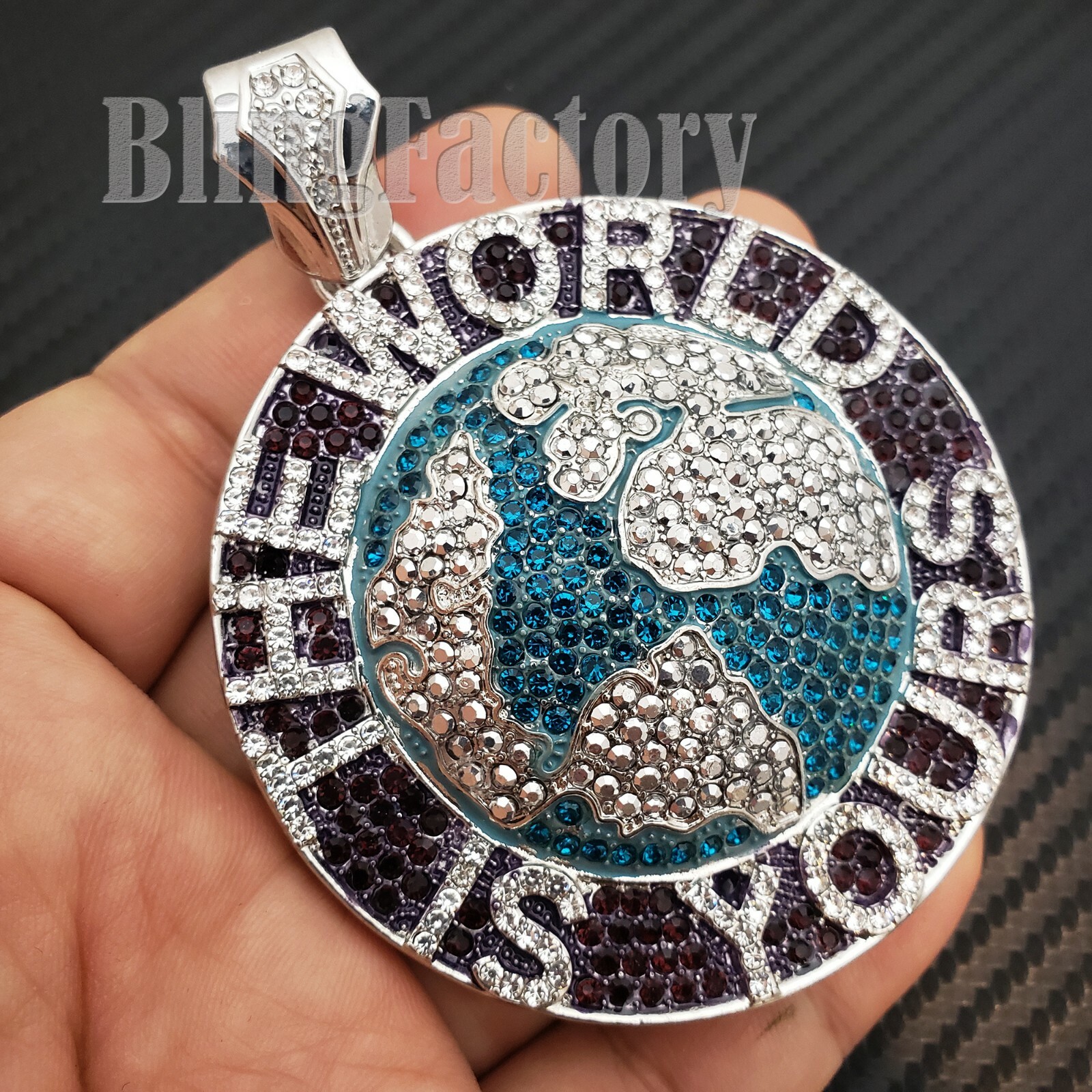 HIP HOP ICED THE WORLD IS YOURS BLING BUST DOWN RAPPER’S LARGE CHARM PENDANT