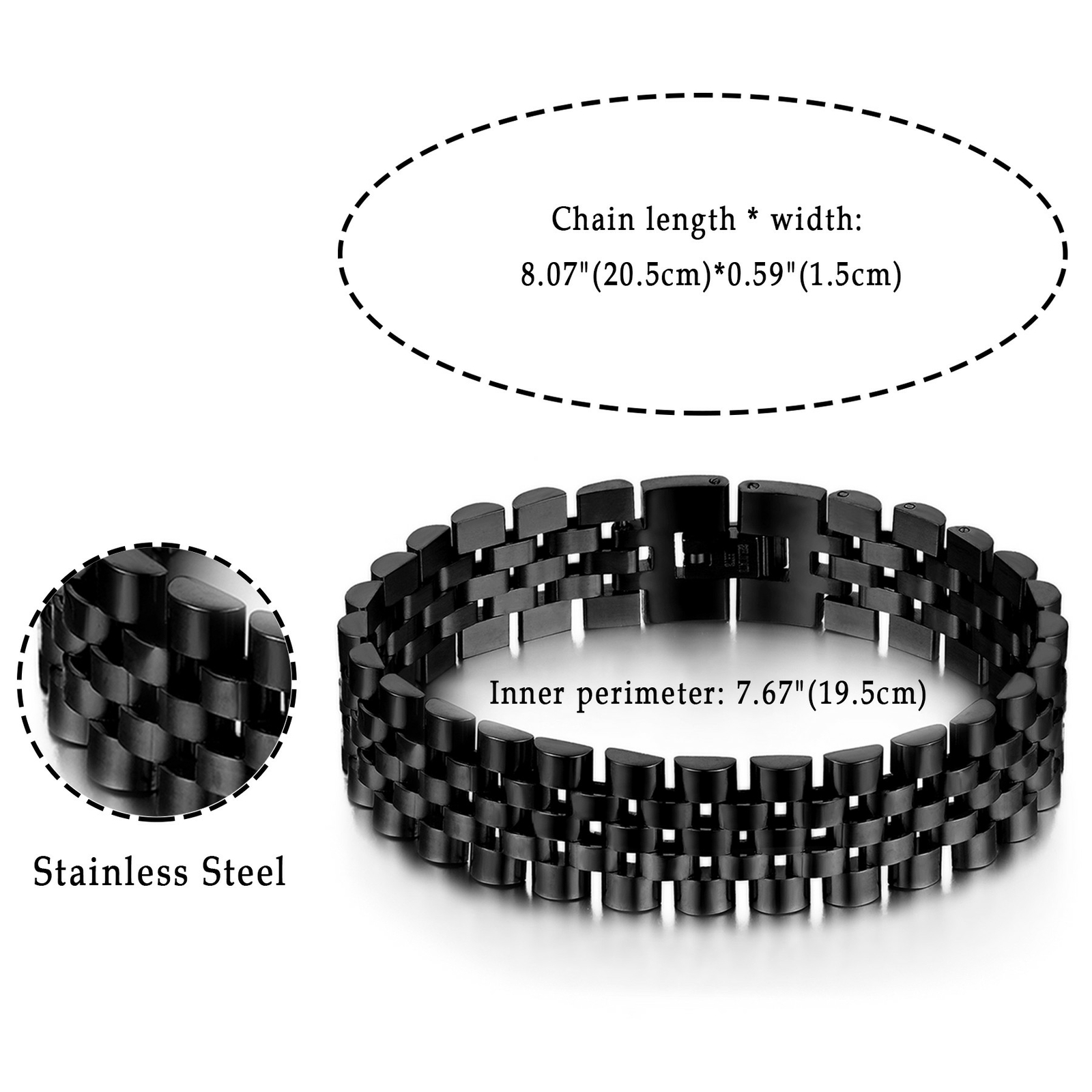 Stainless Steel Mesh Link Chain Bracelet Bangle Mens Father’s Day Jewelry Gift