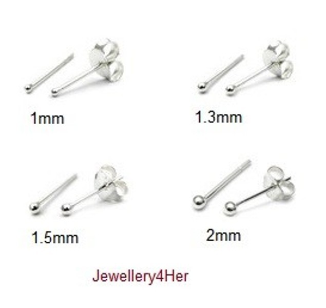 925 Sterling Silver EXTRA Tiny 1mm small Plain Ball Stud Earrings NOSE PIN PAIR