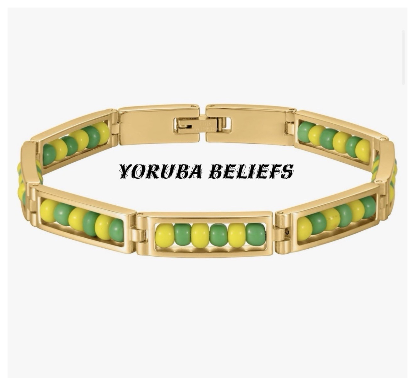 Stainless Steel Green Yellow Beads Babalawo Amulet Protection Orula Choose Size