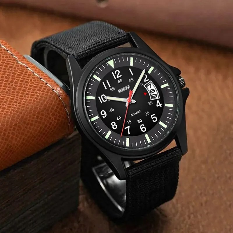 Men’s Military Army Luminous 24 Hours Dial Nylon Strap Date Quartz Wrist Watch