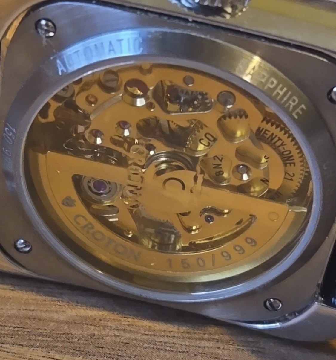Croton Opal Crystal Sapphire Crocodile Band Limited Edition Automatic Watch #150