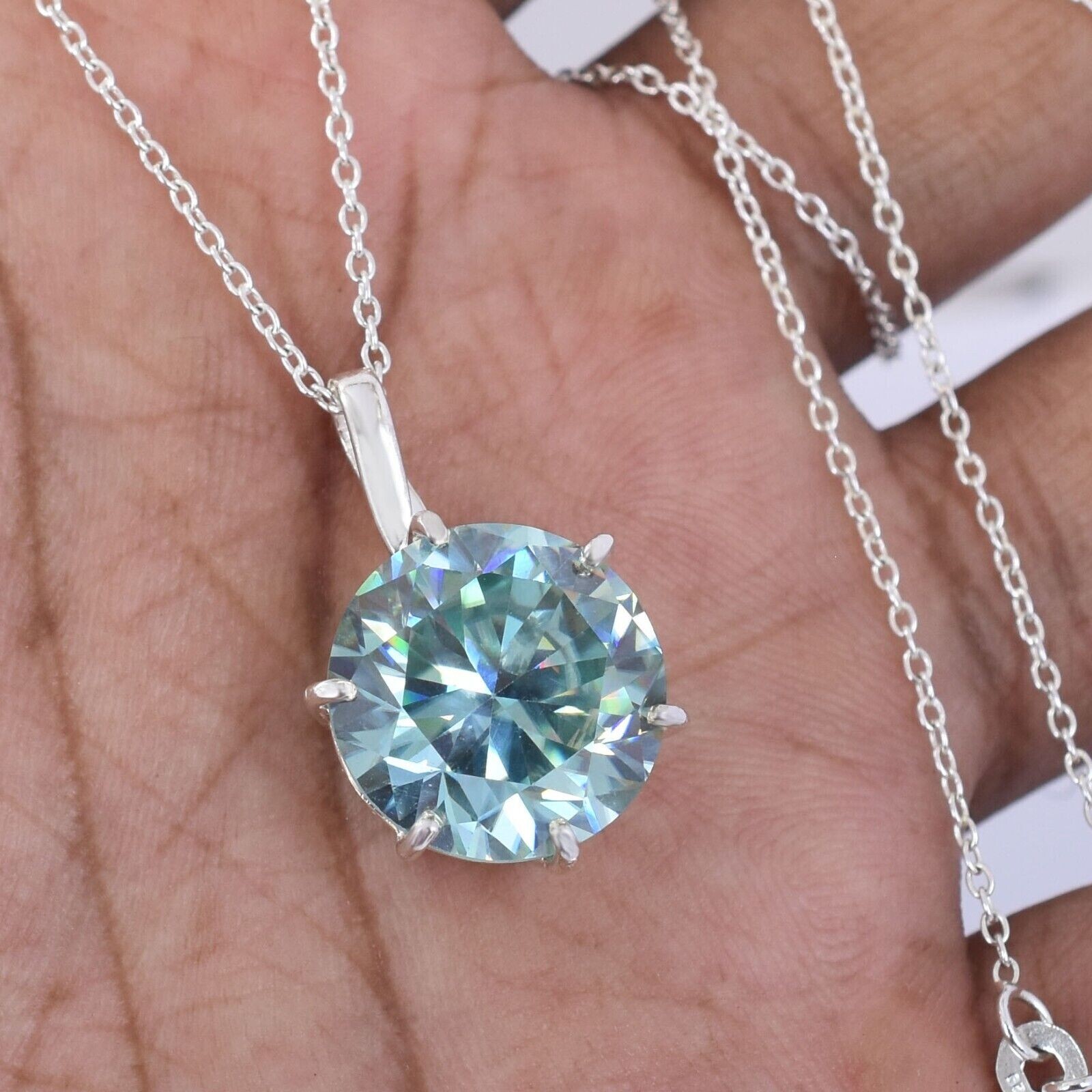 10 Ct Certified Treated Blue Diamond Solitaire Pendant In 925 Silver,Great Shine