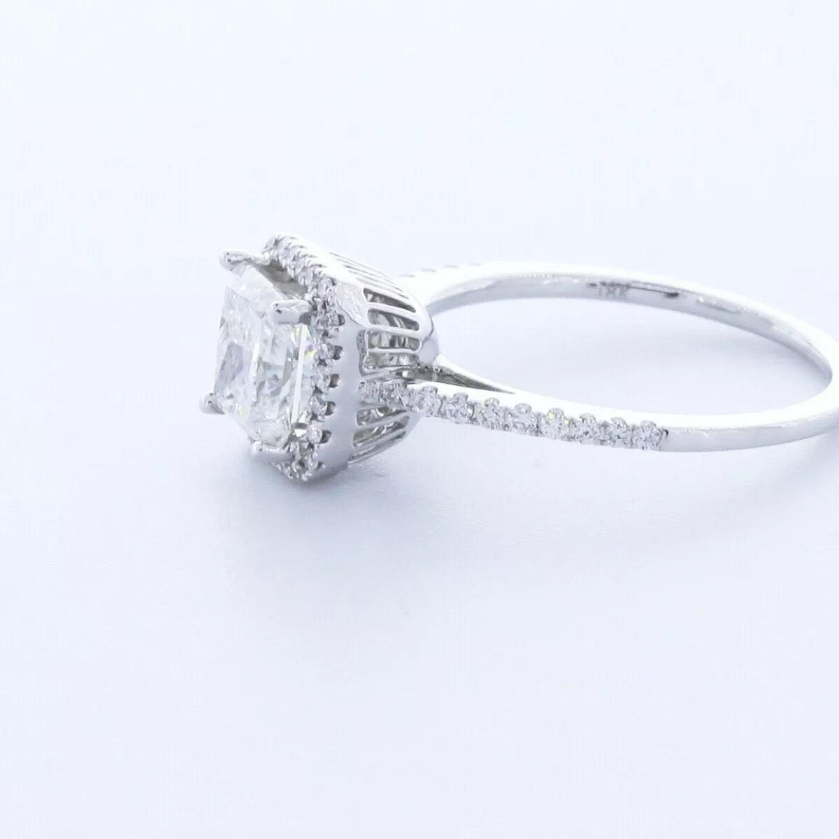 Engagement Ring 18K White Gold Halo 1.82 Carat Princess Lab-Grown Diamond D VS2