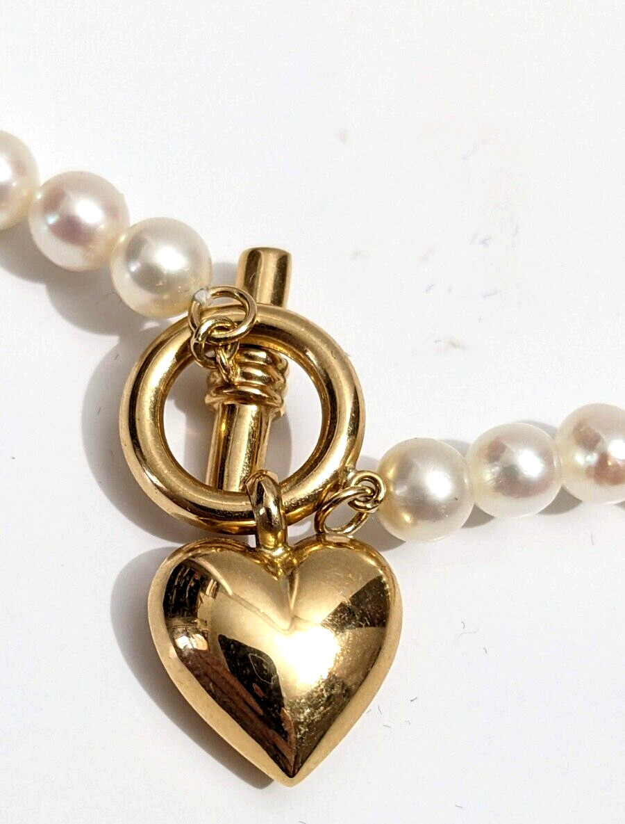 Peter Brams Design 14K Gold Heart~Charm~Cultured Pearls 18″ Necklace~20.1 Grams