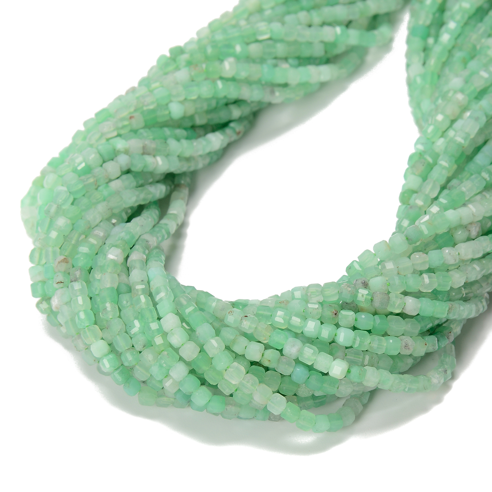 Natural Chrysoprase Faceted Rubik’s Cube Beads Size 2mm 3mm 15.5” Strand