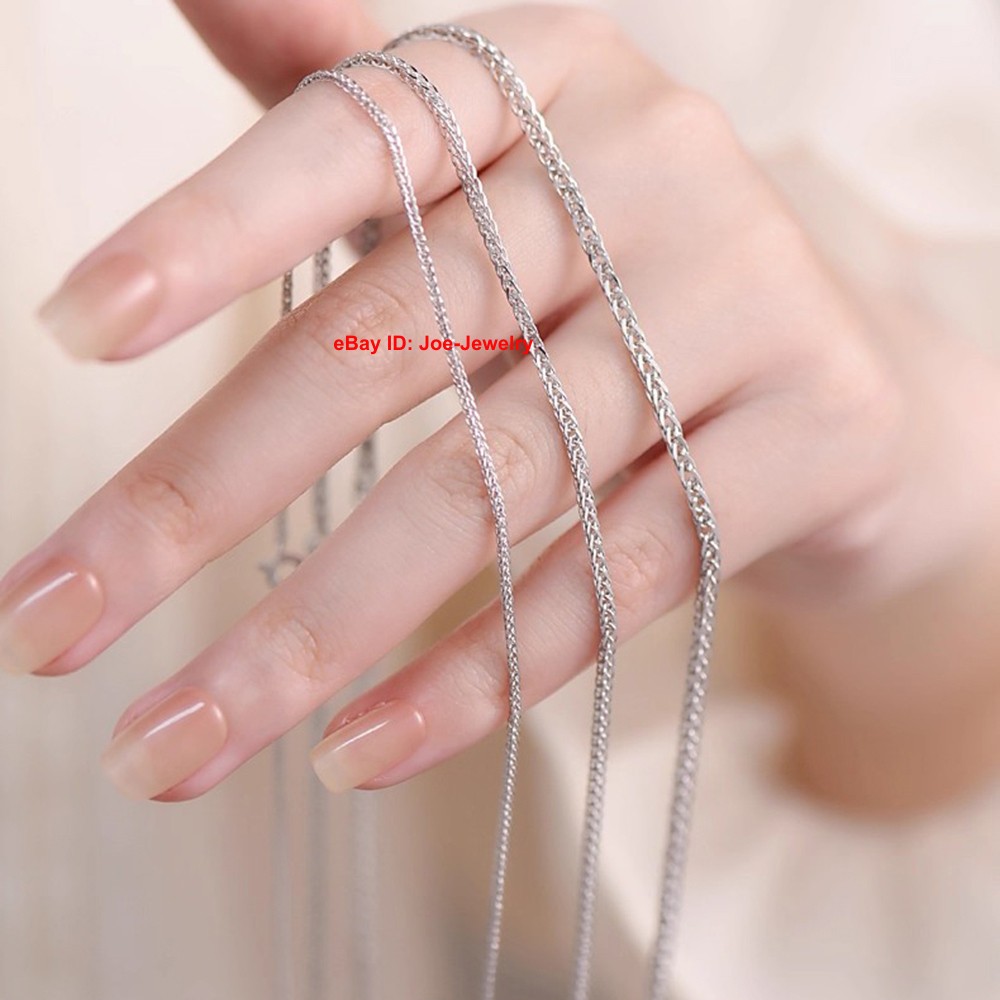 Pure 999 Fine Silver Necklace 1.2mm 2mm 3mm Wheat Link Chain Necklace 15.7-31.5″