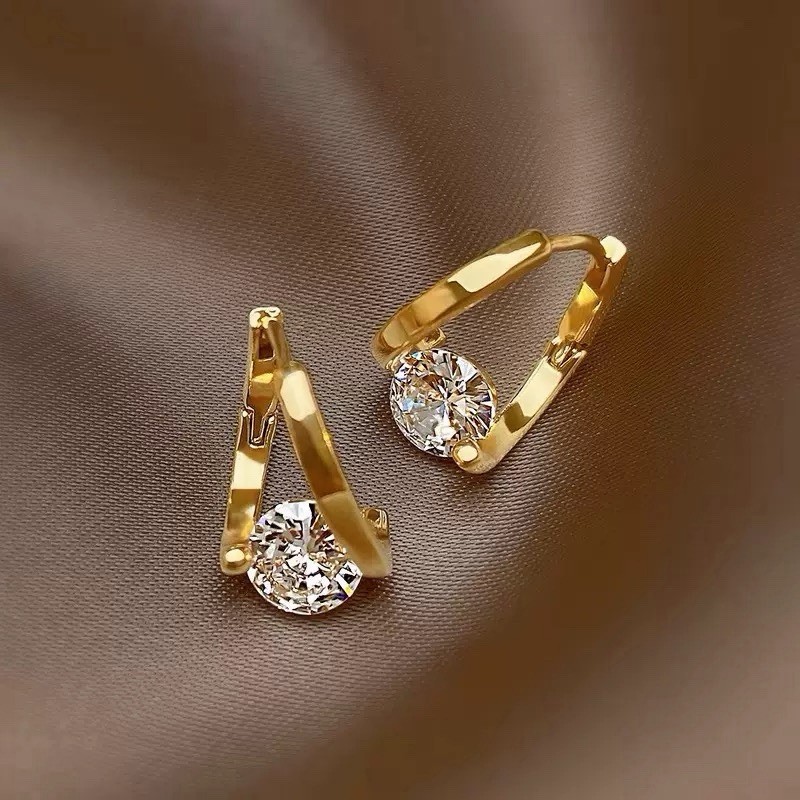 18K Gold Plated CZ Huggie Hoop Earrings Dainty Geometric Drop Hoop Earrings A40