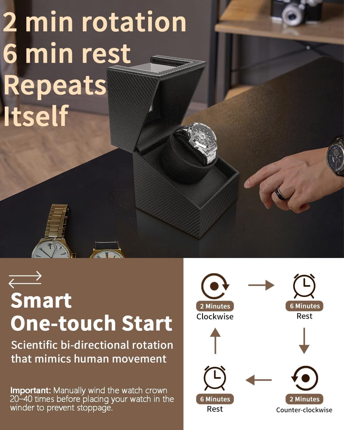 Automatic Watch Winder with USB-C Power Supply – For Watch Enthusiasts