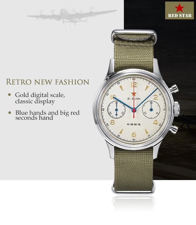 RED STAR 1963 SEAGULL ST1901 Chronograph watch 38mm Venus 175 30M Swan Neck 316L