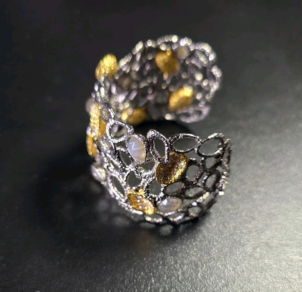 Alexis Bittar Ruthenium & Yellow Gold Plate Moonstone Bracelet