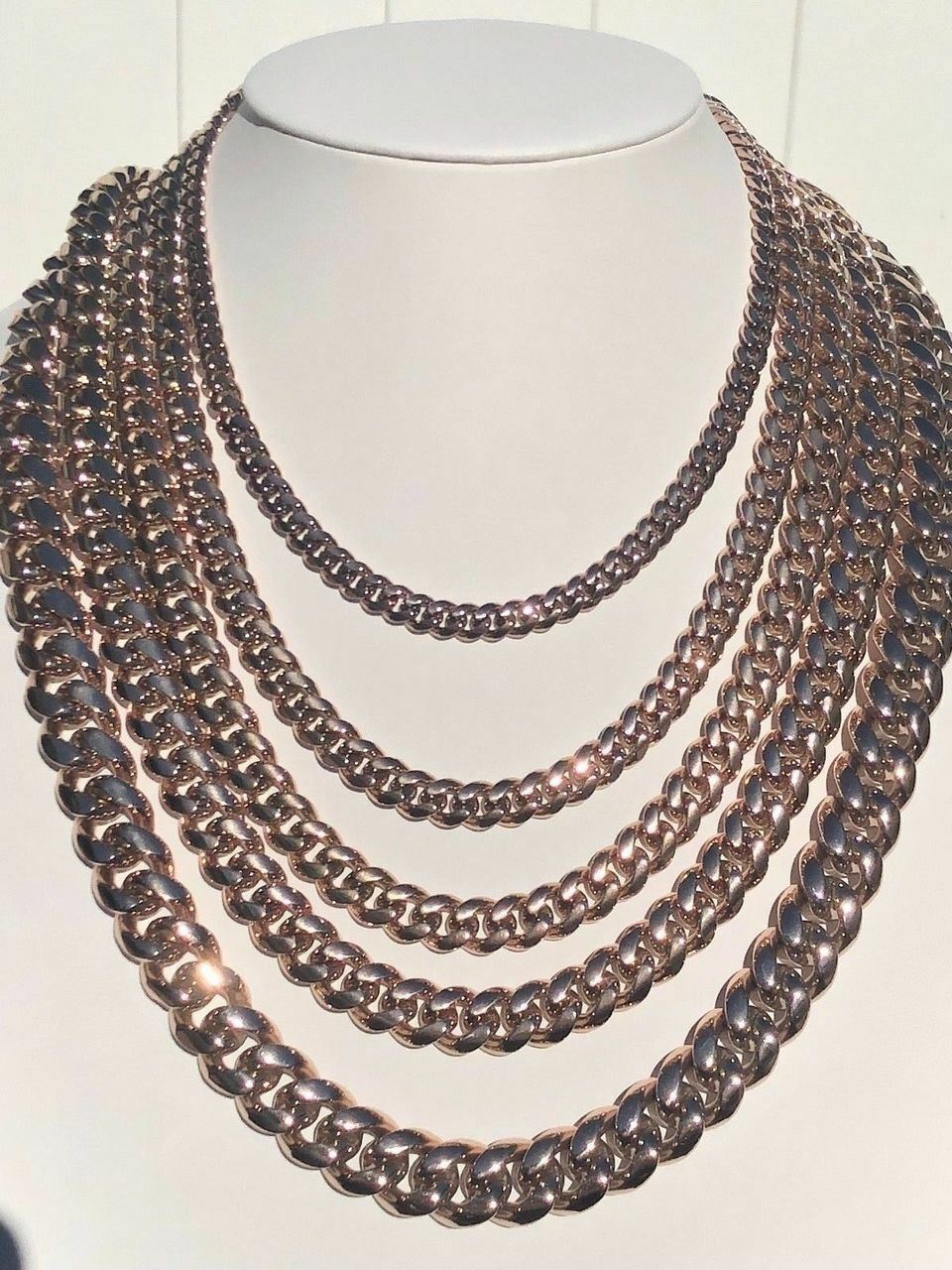 Men’s Miami Cuban Link Chain Rose Gold Plated Stainless Steel Choker-30″ 8-18mm