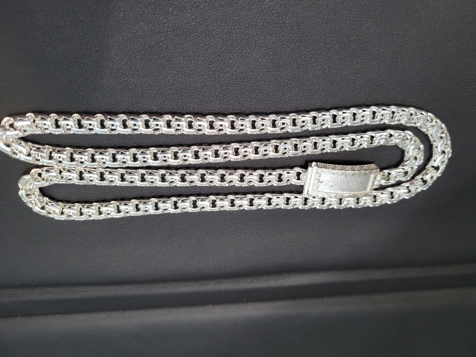 925 sterling silver Chino Link Greek Lock Chain 26″ 5mm Plata Solida Cadena 39g