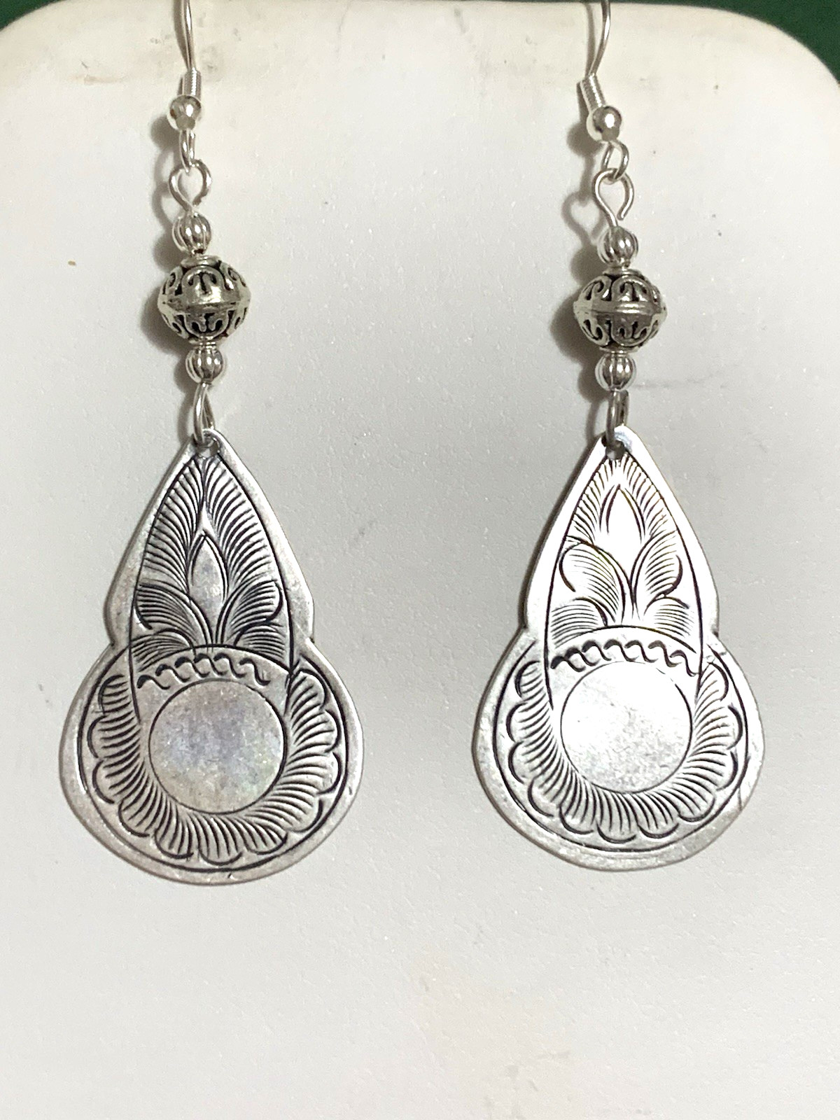NEW ITEM *LG. ENGRAVED SILVER HILL TRIBE PENDULUM DROP EARRINGS .925 WIRES-NEW