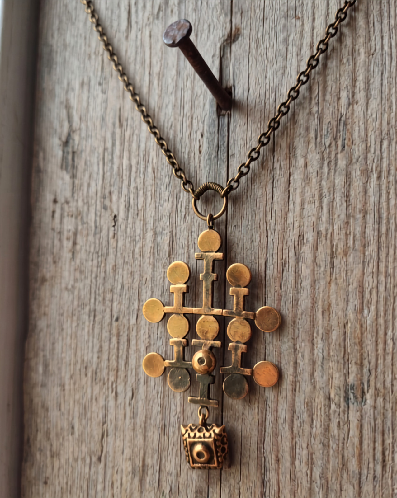 Vintage Pentti Sarpaneva Bronze Lehti Leaf Necklace Pendant Finland Brutalist