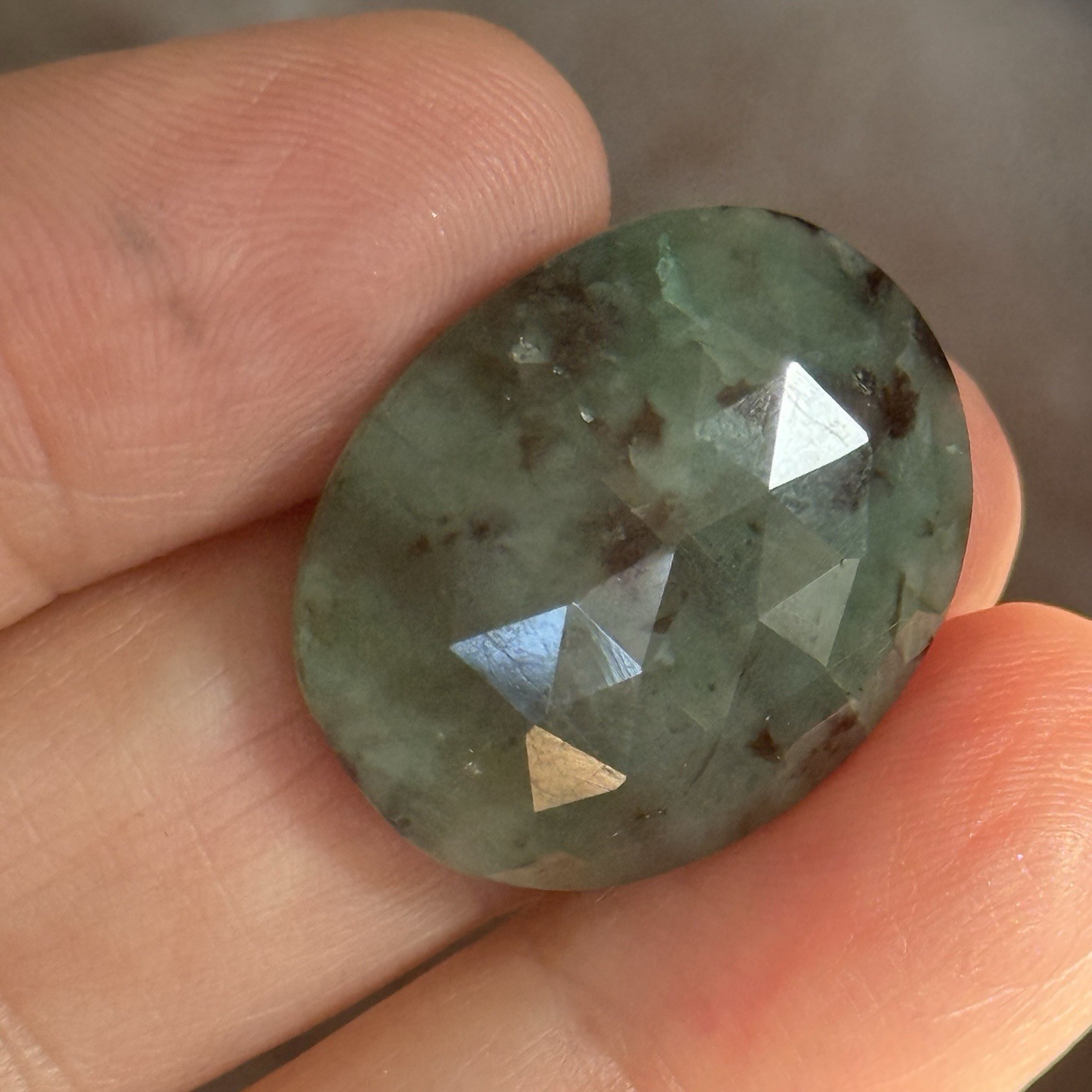 19.6ct 25.5×20.3×4.8mm Natural Green Emerald Rose Cut Flat Back Oval Cabochon
