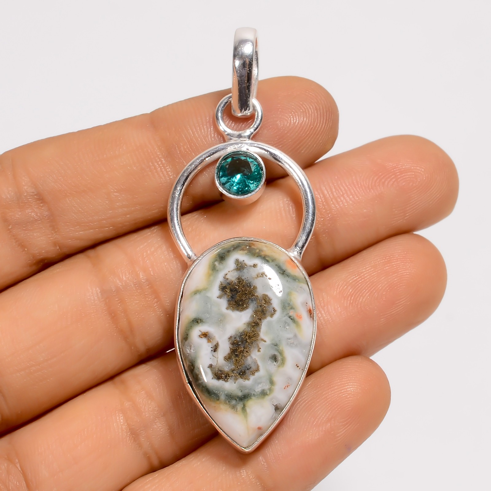 Solar Quartz Apatite Gemstone Fashion Jewelry 925 Silver Pendant 2.2″ ARP-6657