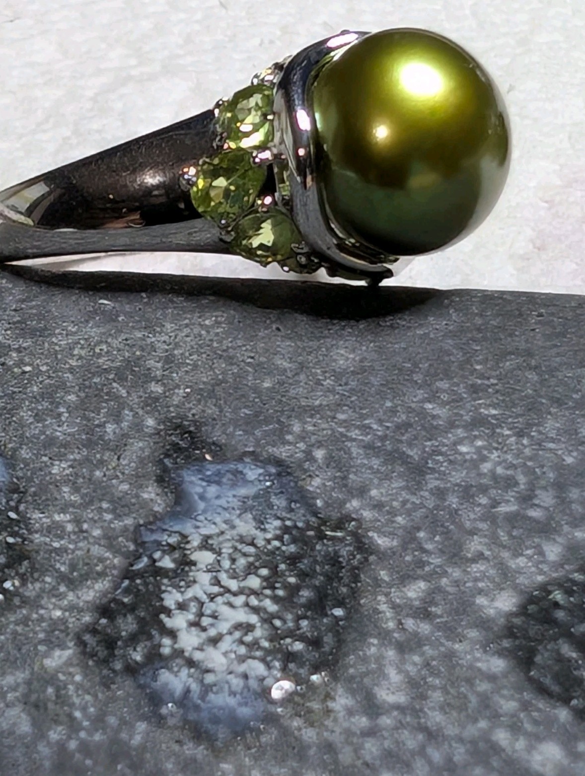 Honora Sterling Silver 11.3mm Dyed Green Pearl Peridot Cocktail 925 Ring Sz 9.75