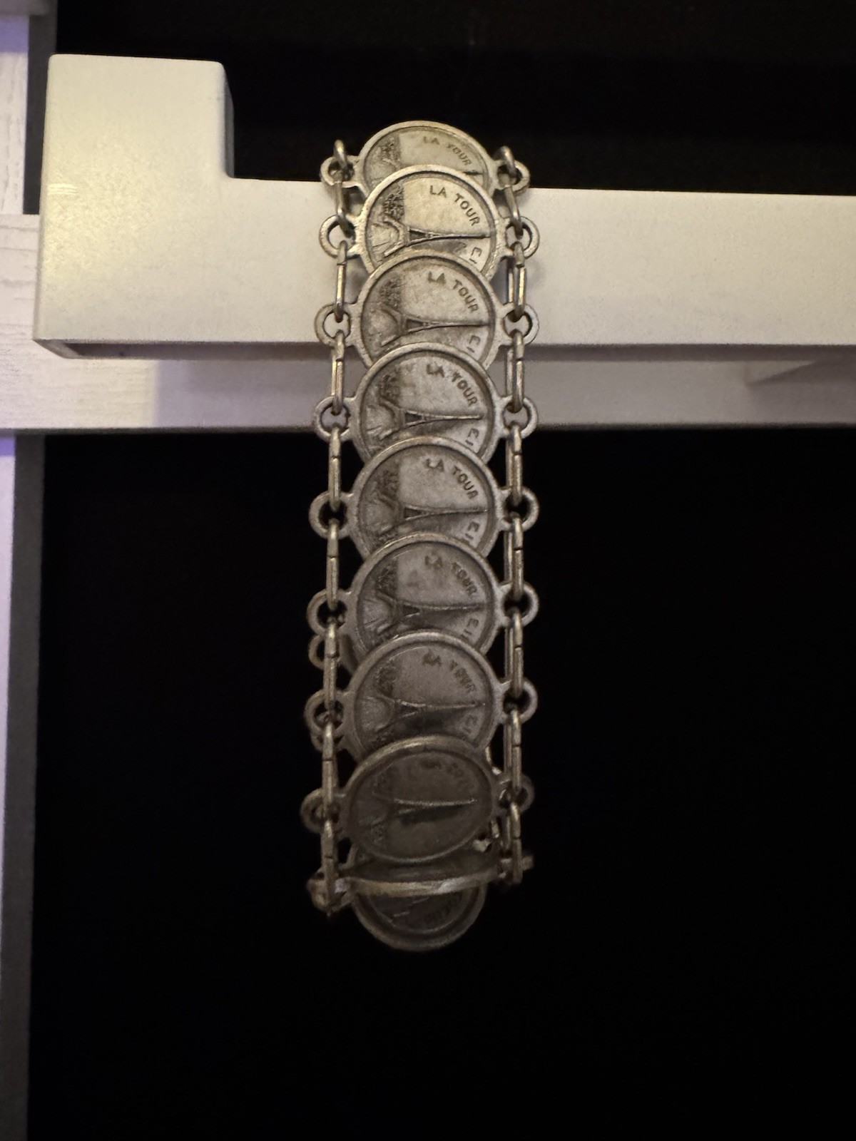 Paris France Travel Coin Charm Bar Link Chain Bracelet, Silver Tone Lobster