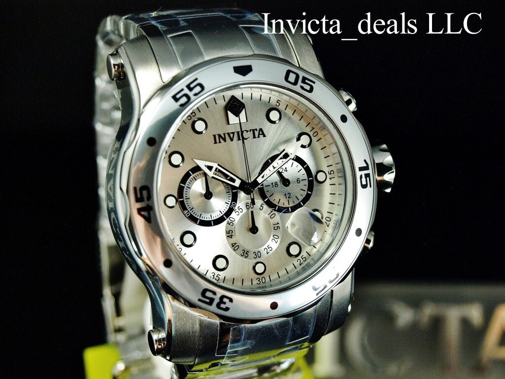 Invicta Men’s 48mm Pro Diver SCUBA Chronograph SILVER DIAL ALL Silver Tone Watch