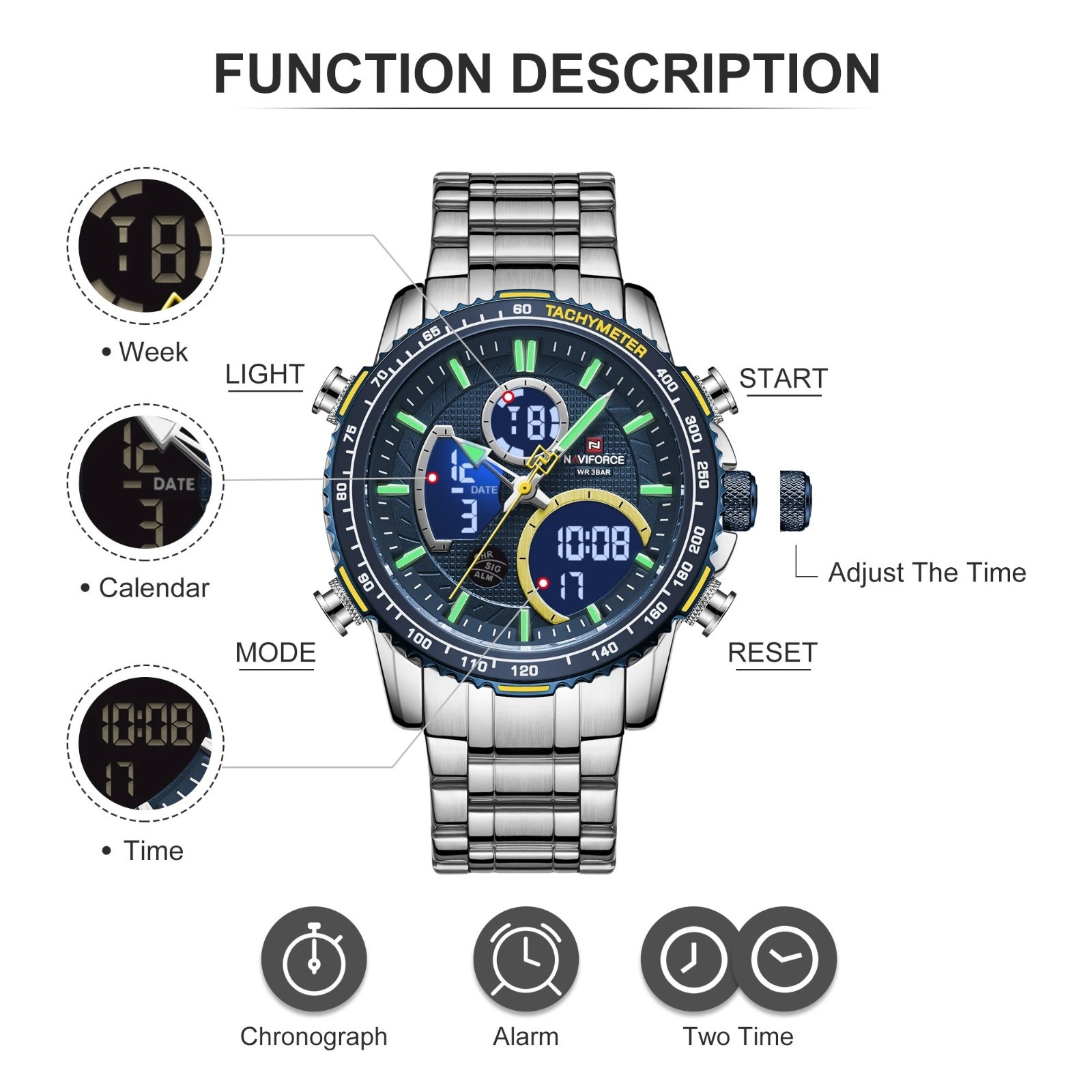 NAVIFORCE Fashion Men Watch Luxury Brand Sport Watch For Men Chronograph Quartz