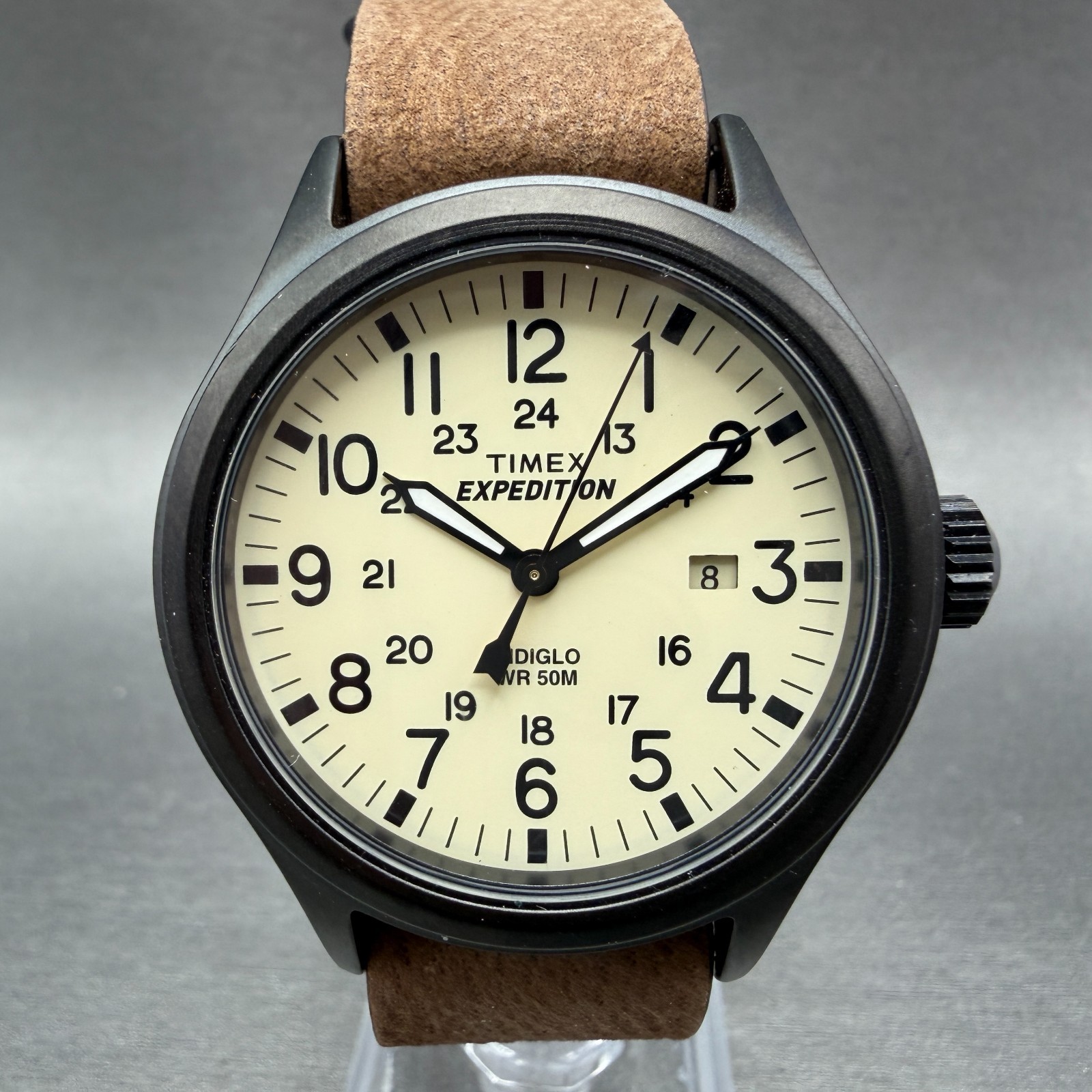 Timex Expedition Scout Watch Men 40mm Cream Dial Black Tone Date Round New Batt