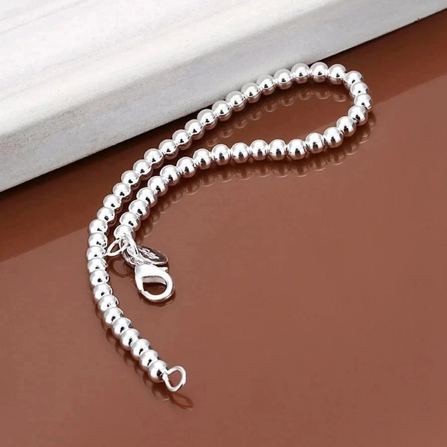 Women 925 Sterling Silver Bracelet Hollow Beads Balls 7 Inches 6MM Lobster L49*