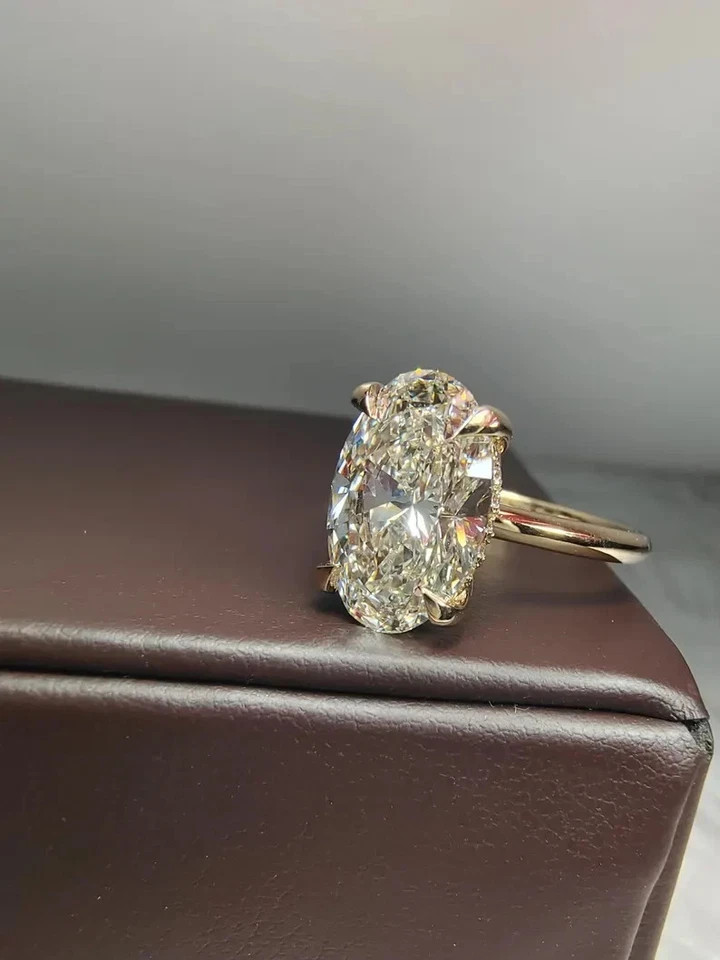 4.20 Ct White Moissanite Oval Cut Prong Engagement Ring 14K Yellow Gold Plated