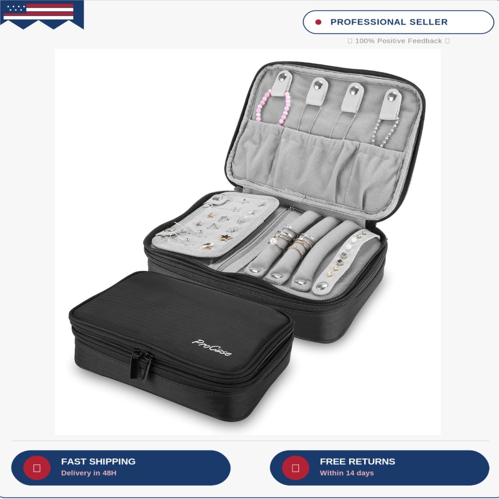Travel Jewelry Case Organizer Bag, Soft Padded Jewelry Carrying Pouch Portable S