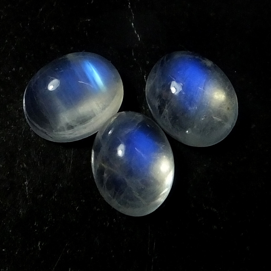 Rainbow Moonstone Blue Fire 10X8 mm Oval Cut Cabochon Natural Gemstone 3 Pieces