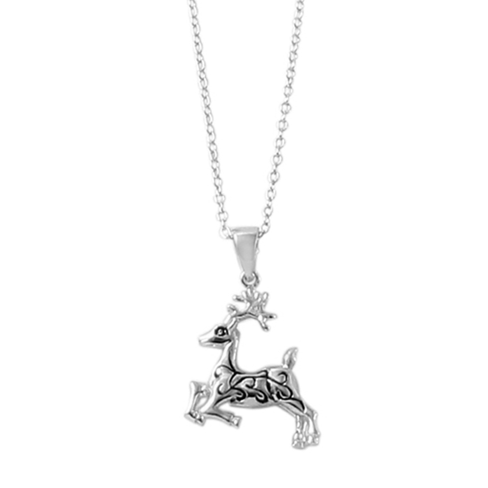 925 STERLING SILVER LADIES REINDEER PENDANT NECKLACE W/ STYLIZED DESIGN/ 18”