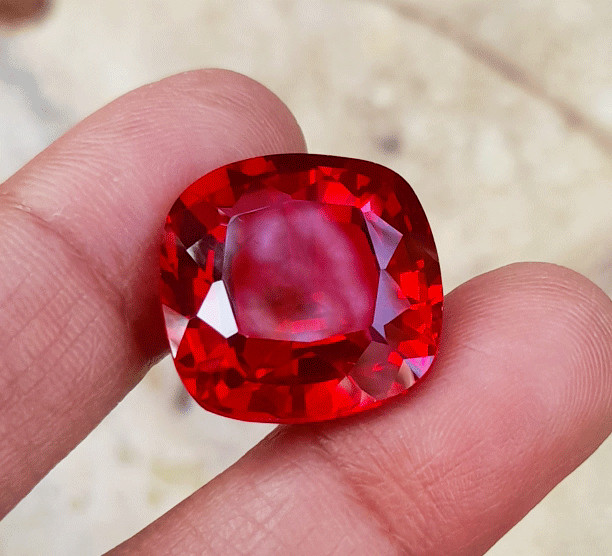 36.12 Ct GIE Certified Unheated Myanmar Red Ruby Cushion Cut Loose Gemstone
