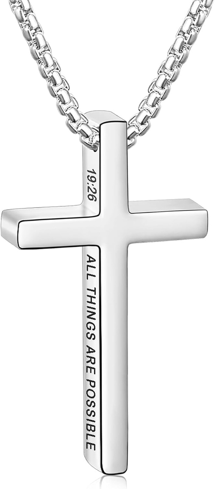 316L Stainless Steel Bible Verse Cross Necklace Religious Jewelry Gifts for Men