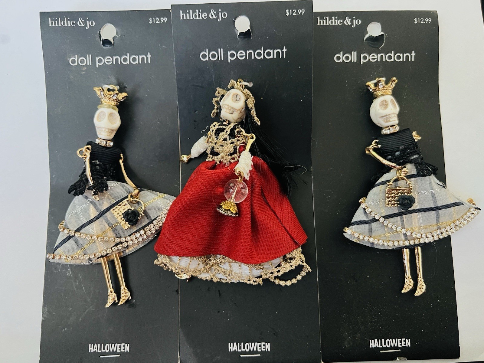 3 Hildie & Jo Halloween Skull Skeleton Doll Pendants for JoAnn Fabrics