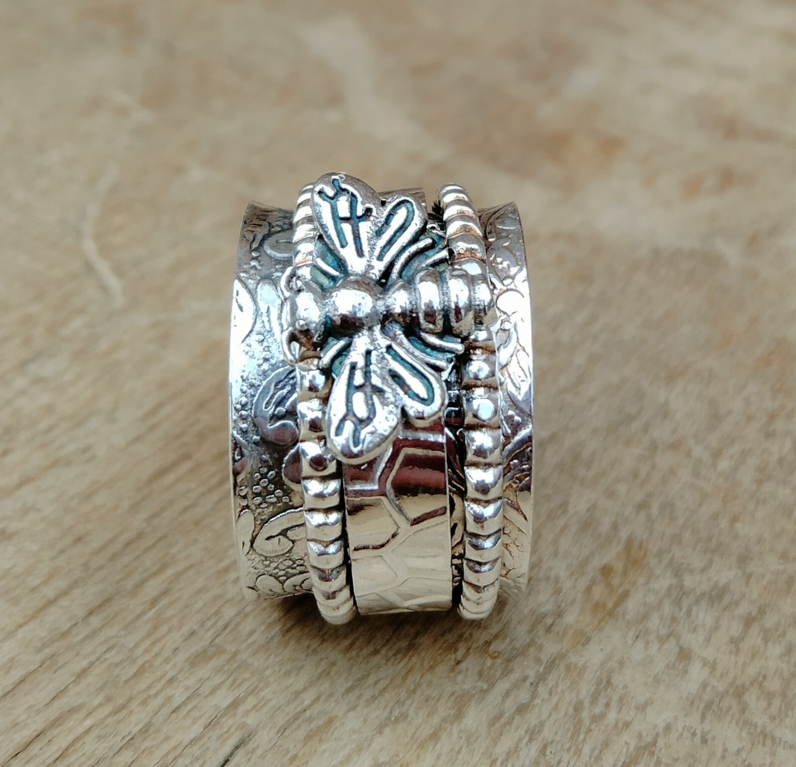 925 Sterling Silver Band& Spinner Meditation Ring Handmade Ring All Size-U-79