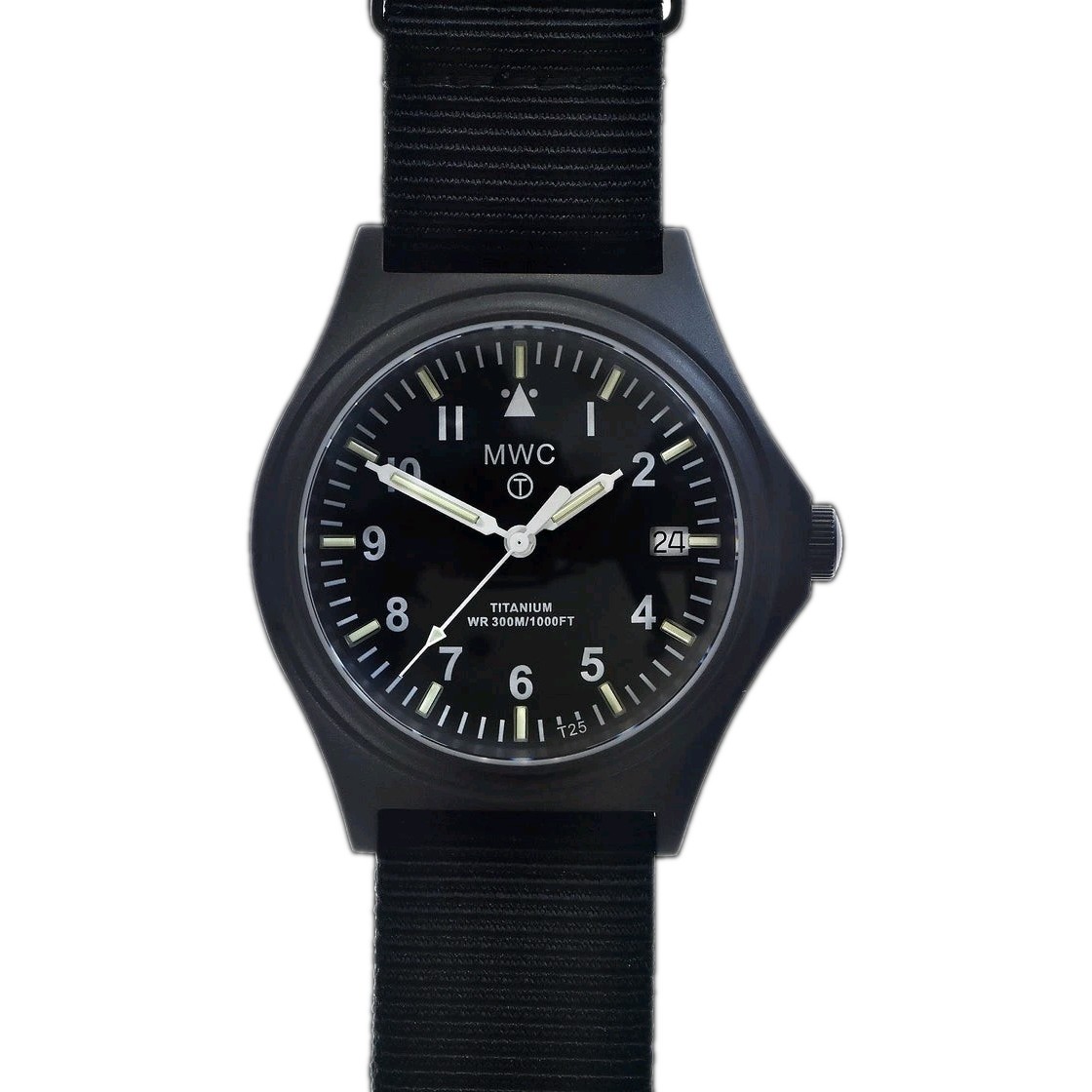 MWC Black PVD Titanium G10 Military Watch 300m WR, Swiss Quartz. Ships from USA.