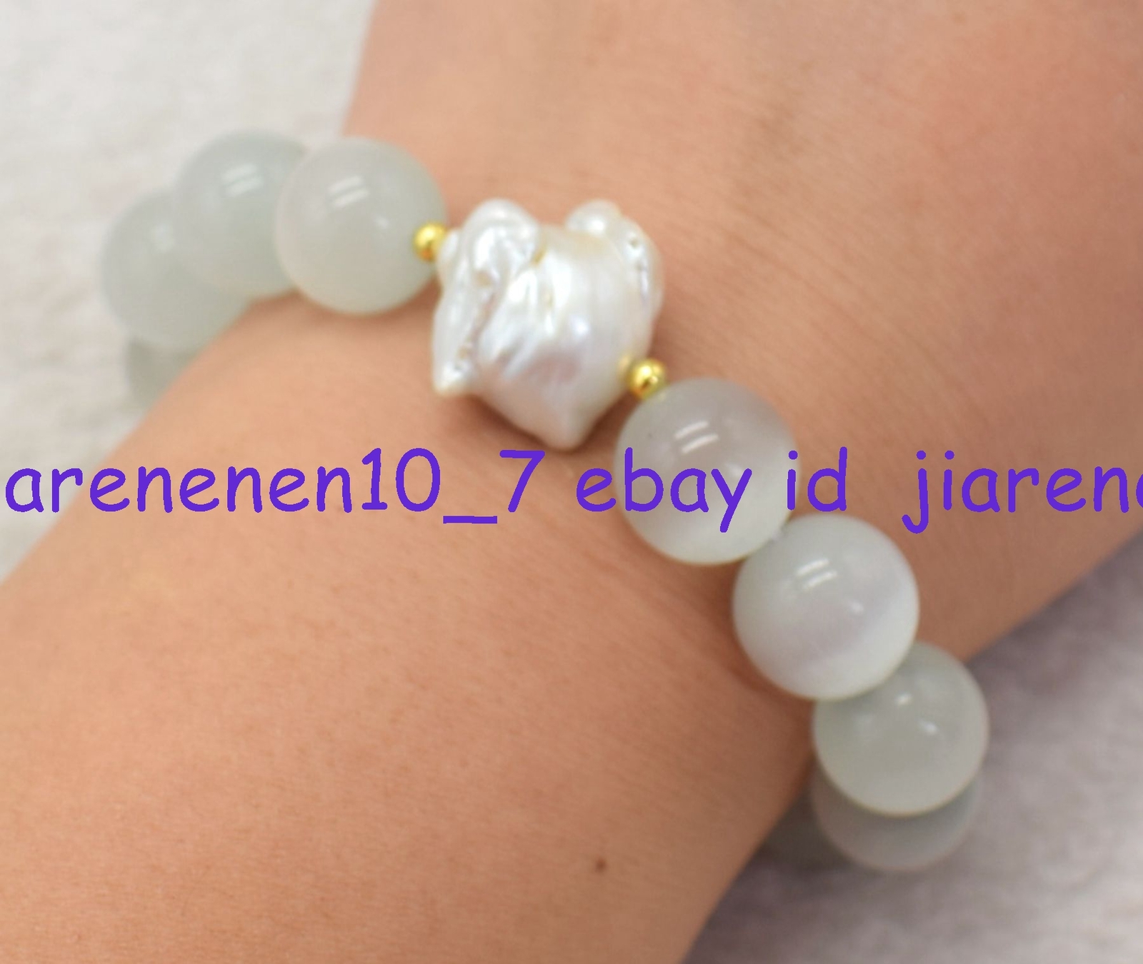 Noble 14mm Multicolor Round Gems&Real White Baroque Pearl Bracelet 7.5inch