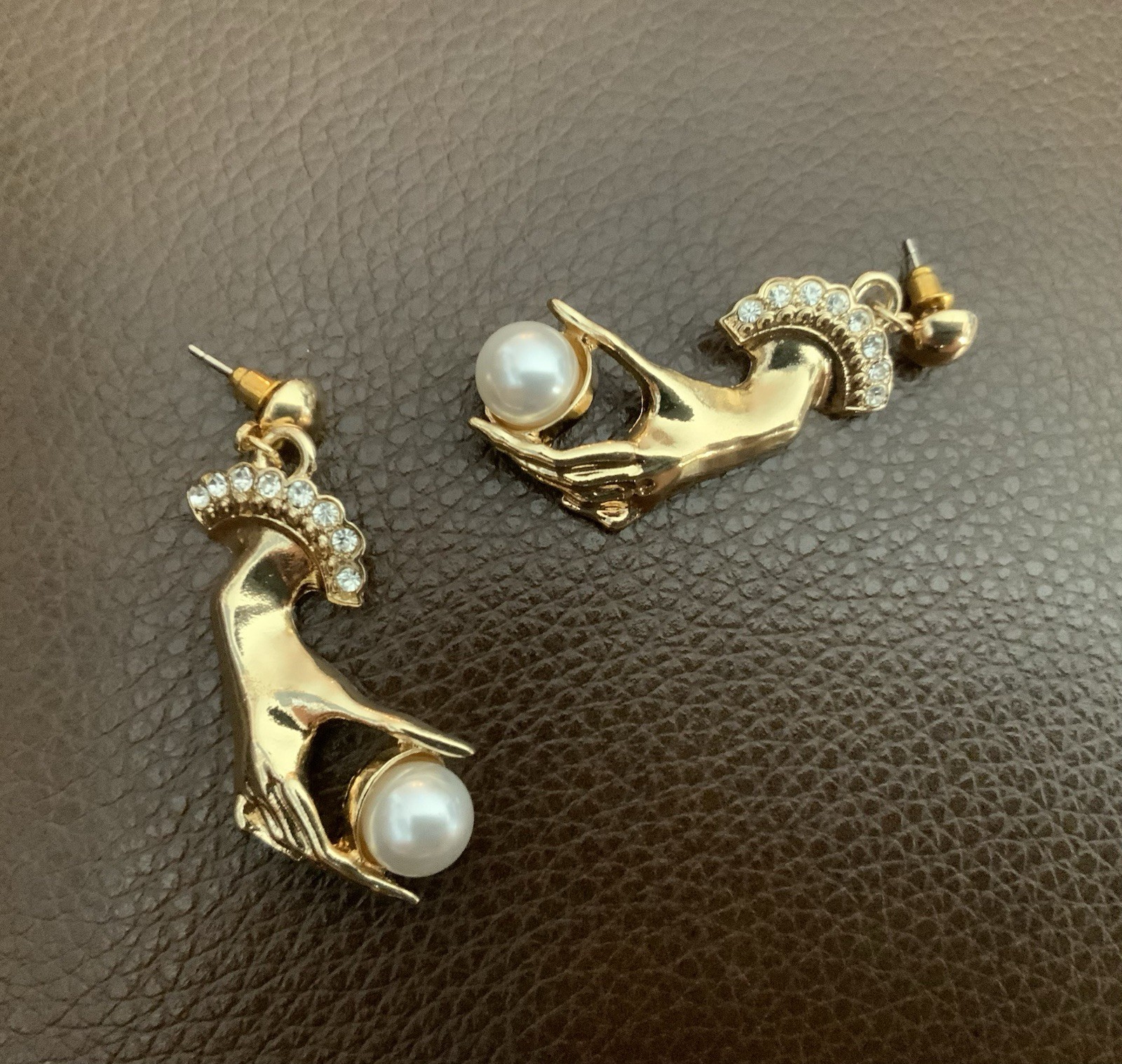 Antique Hand Pearl Earring Museum VTG Gothic Art Nouveau Surreal Boho Art Retro