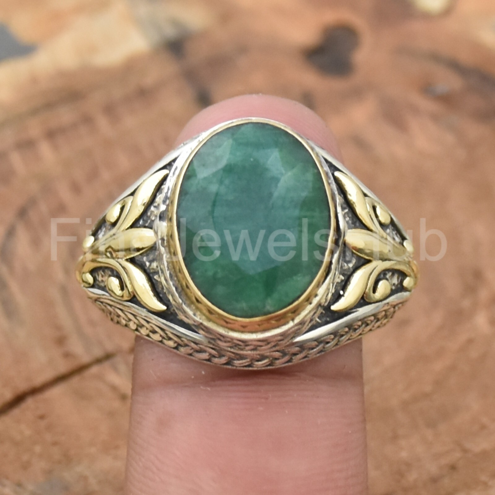 Lab Created Emerald Ring 925 Sterling Silver Ring Two Tone Ring Handmade Ring