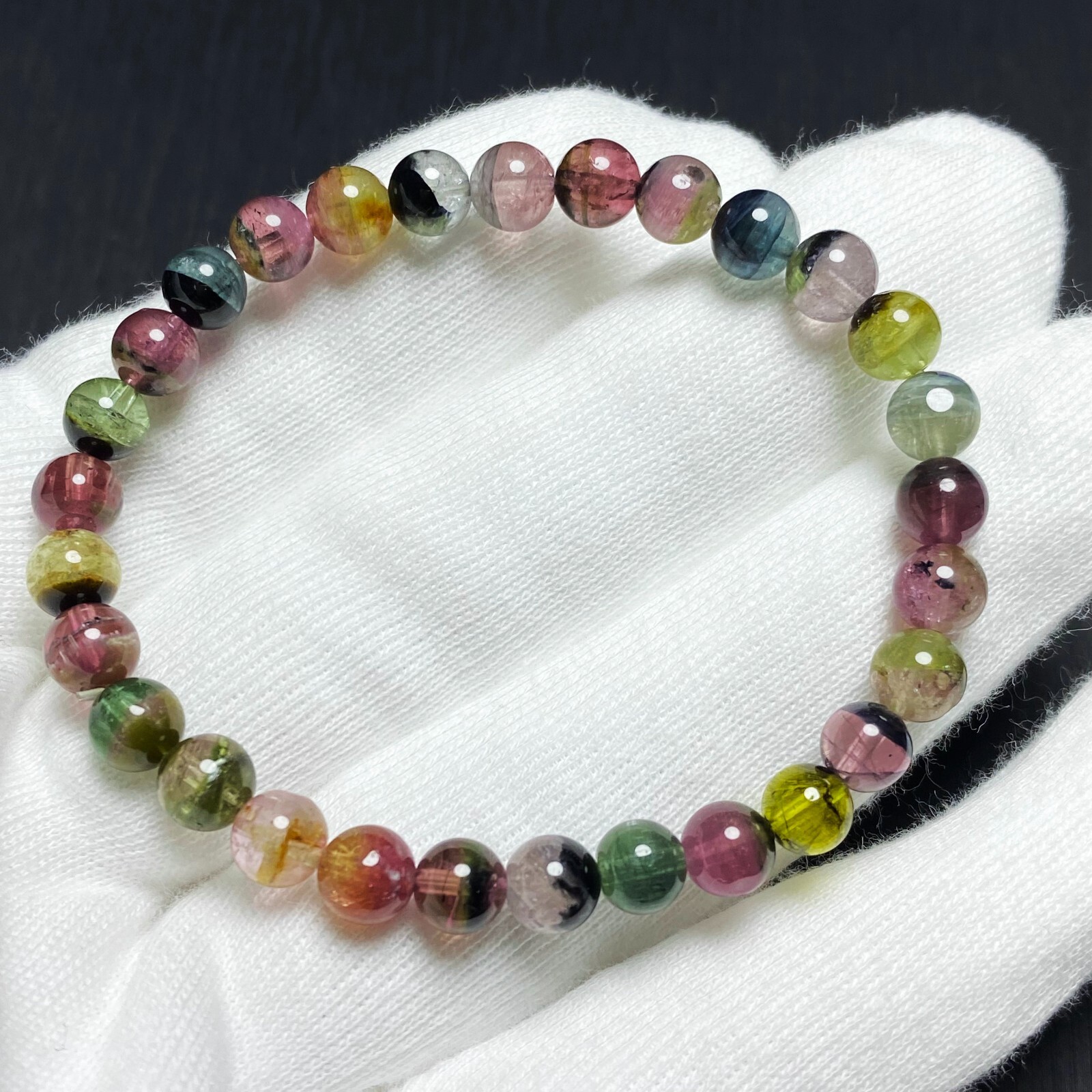 6.2mm Natural Watermelon Tourmaline Crystal Women Bracelet AAAAA