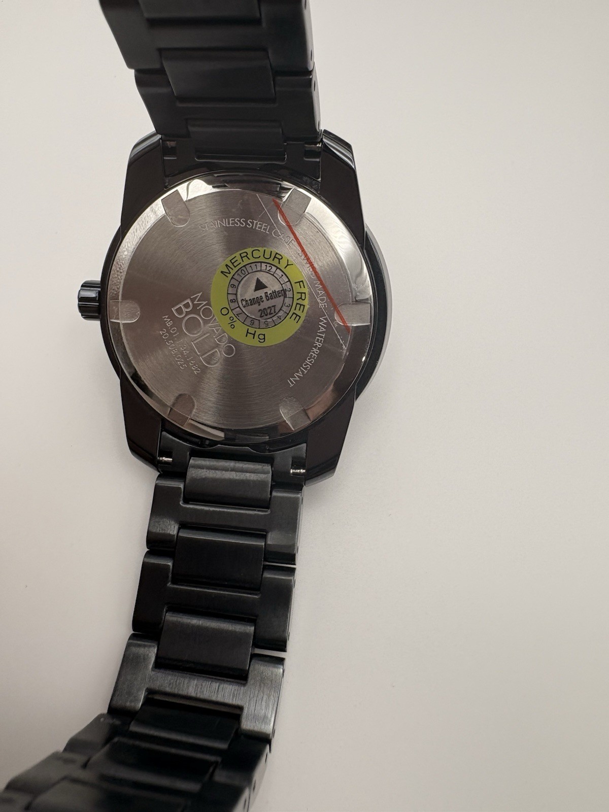 Movado Bold 44mm Black Dial Black SS Bracelet Quartz Date 30m Box Papers